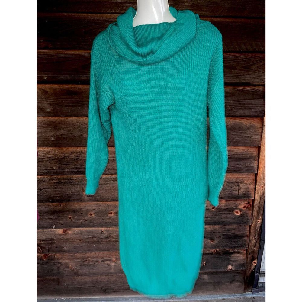80s Cowl Neck Wool Sweater Dress Large Classic Preppy Mature Casual One Size